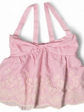 Pink Striped Floral Babydoll Cami Bow Ruffle Tank XS Coquette Y2K Preppy Top